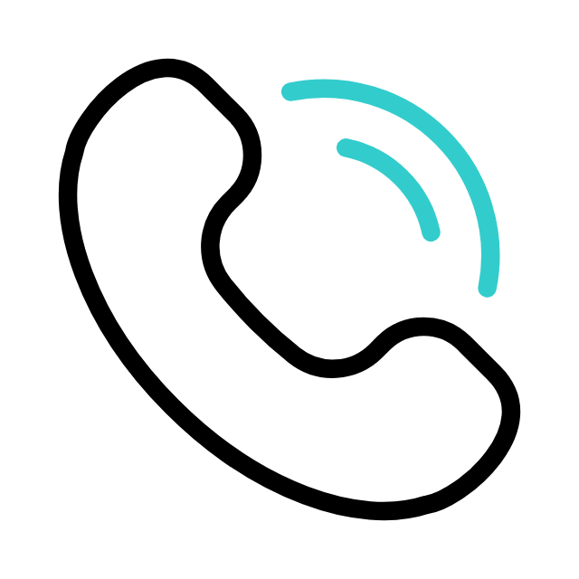 Simple icon of a telephone handset with two curved blue lines indicating an outgoing or incoming call, on a white background.